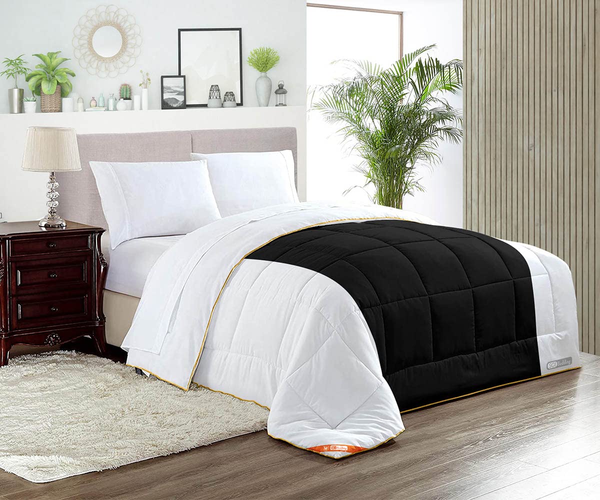 Premium SGI King Comforter Set - 300 GSM Plush Siliconized Microfiber Fill, Box Stitched Quilted Design with Contrast Black Fluffy Soft Shell & Matching Pillowcases - Perfect for Cozy Bedroom Decor & Guest Room Luxury Comfort