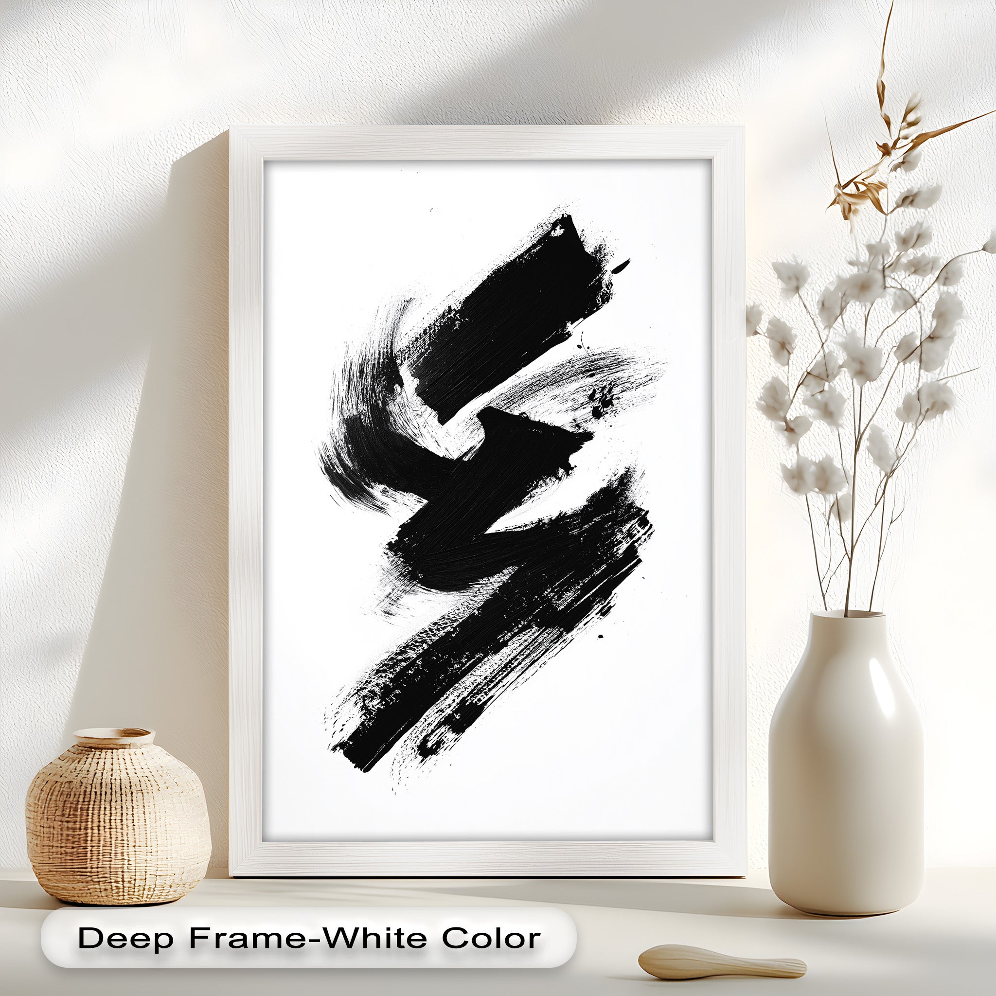 Black Brushstroke Abstract Oil Painting - Modern Wall Art for Living Room, Bedroom & Office Decor