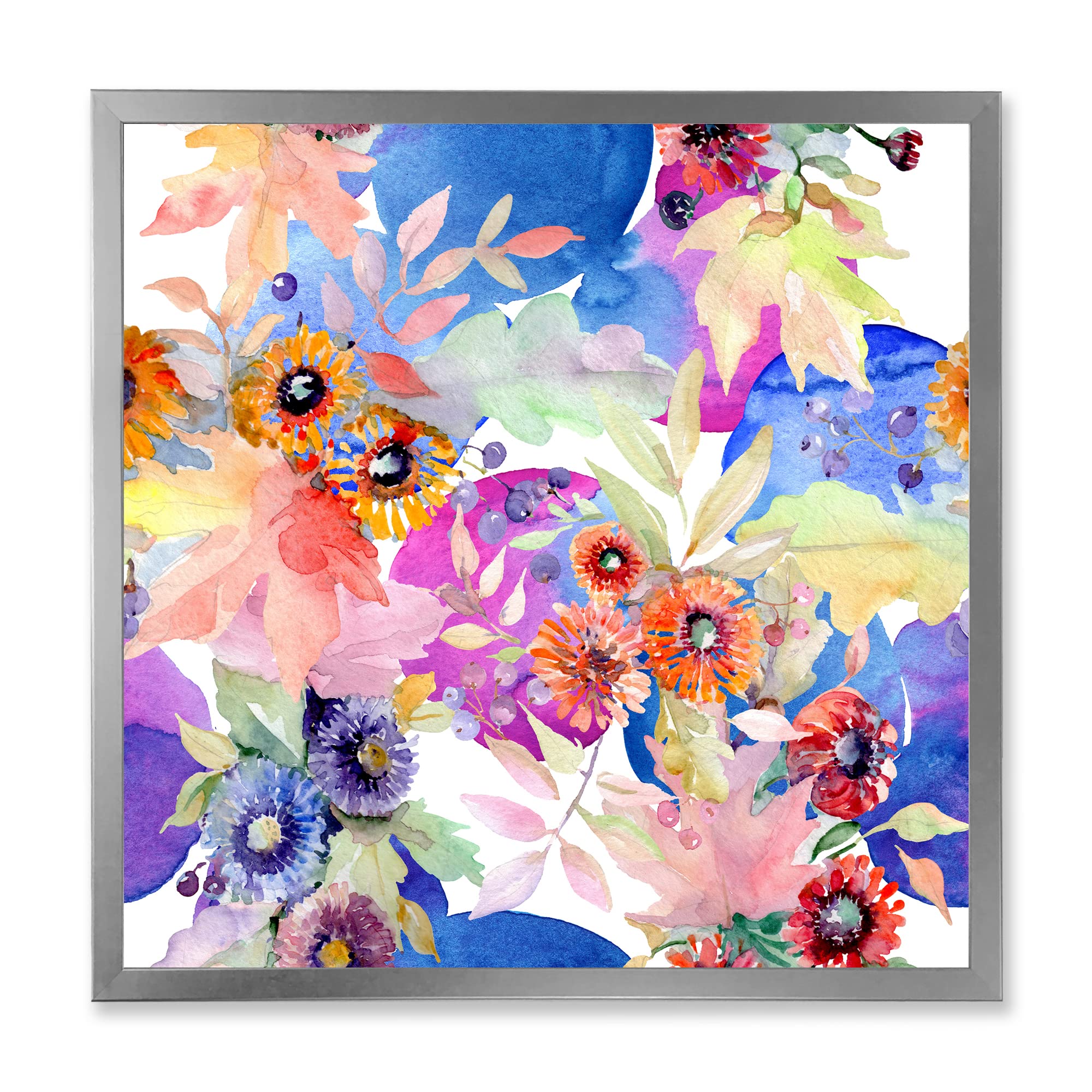 DesignQ Vibrant Wild Spring Leaves & Wildflowers Framed Wall Art - Modern Home Decor for Living Room, Bedroom & Office