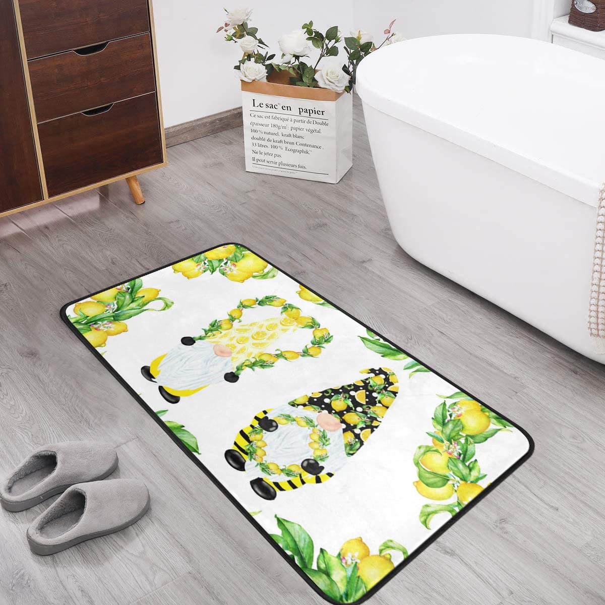 ALAZA Non-Slip Lemon Kitchen Rug - Yellow Lemon Gnome Bath Runner Mat for Bathroom, Kitchen, Indoor Floors & Entryway (39x20 Inches) | Waterproof, Anti-Fatigue Floor Mat for Home Decor & High Traffic Areas