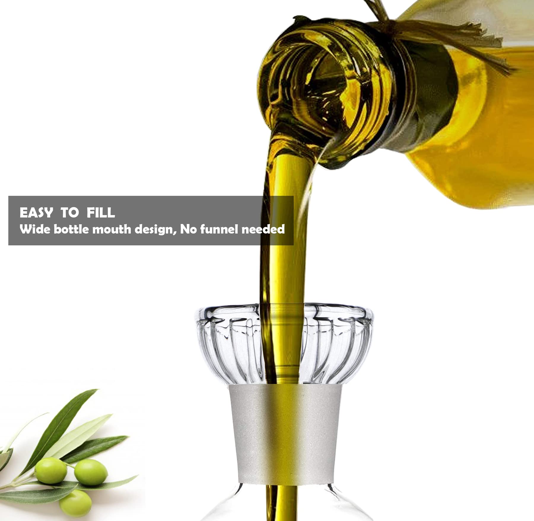 HAIZEEN 10 oz (300 ml) Glass Olive Oil Dispenser Bottle - Premium Oil Decanter & Cruet for Kitchen, Salad Dressing, Cooking & Baking - Durable & Leak-Proof Design