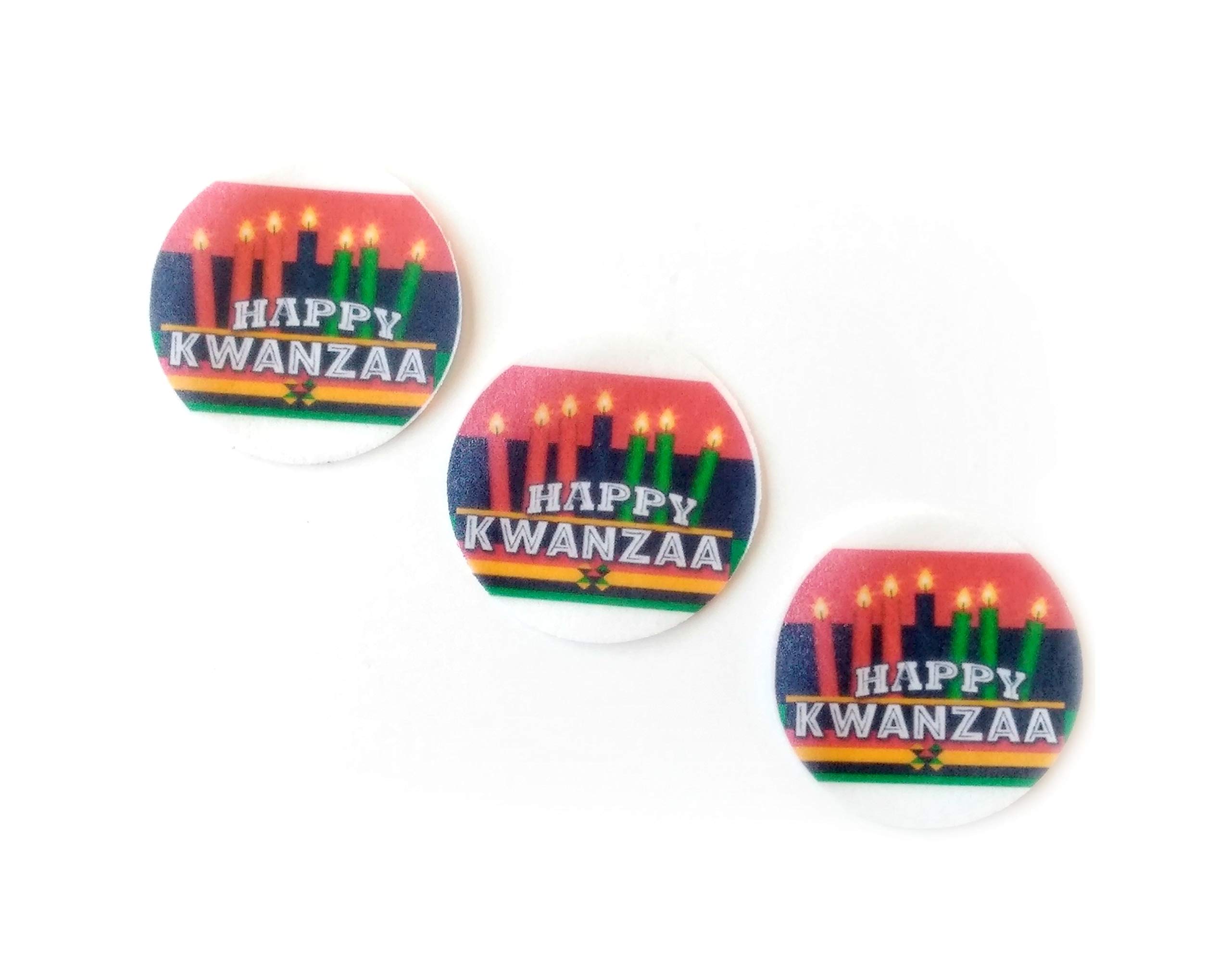 Happy Kwanzaa Candles Christmas Holiday Wafer Paper Cake Toppers 1.5 Inch - 24 Pack for Decorating Cookies, Cakes, Cupcakes & Desserts - Perfect for Holiday Baking, Party Decorations and Festive Celebrations