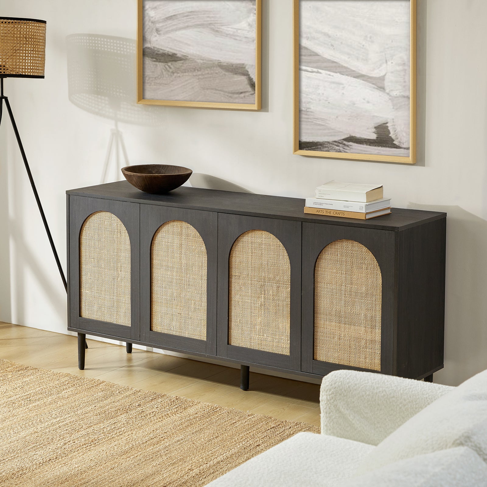 Norbert 63-Inch Wide Sideboard with Storage - Modern Buffet Cabinet for Dining Room, Living Room & Entryway - Solid Wood Console Table with 4 Drawers & 2 Doors (Espresso Finish)