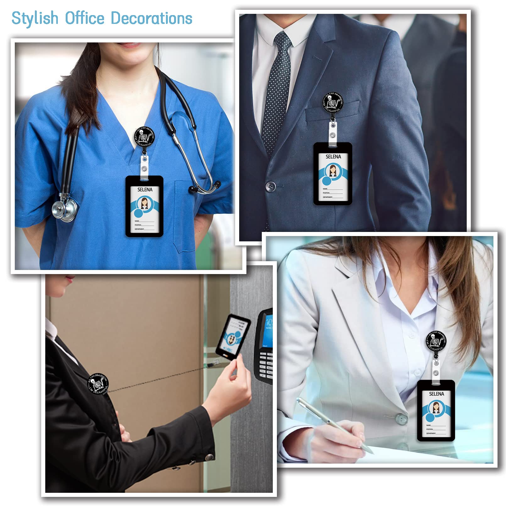 Retractable ID Badge Holder with Breakaway Lanyard - Cute Skeleton Design for Nurses, Teachers & Office Use