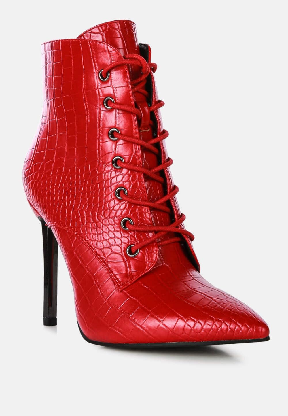 London Rag Women's Croco Lace-Up Stiletto Heels for Evening Parties