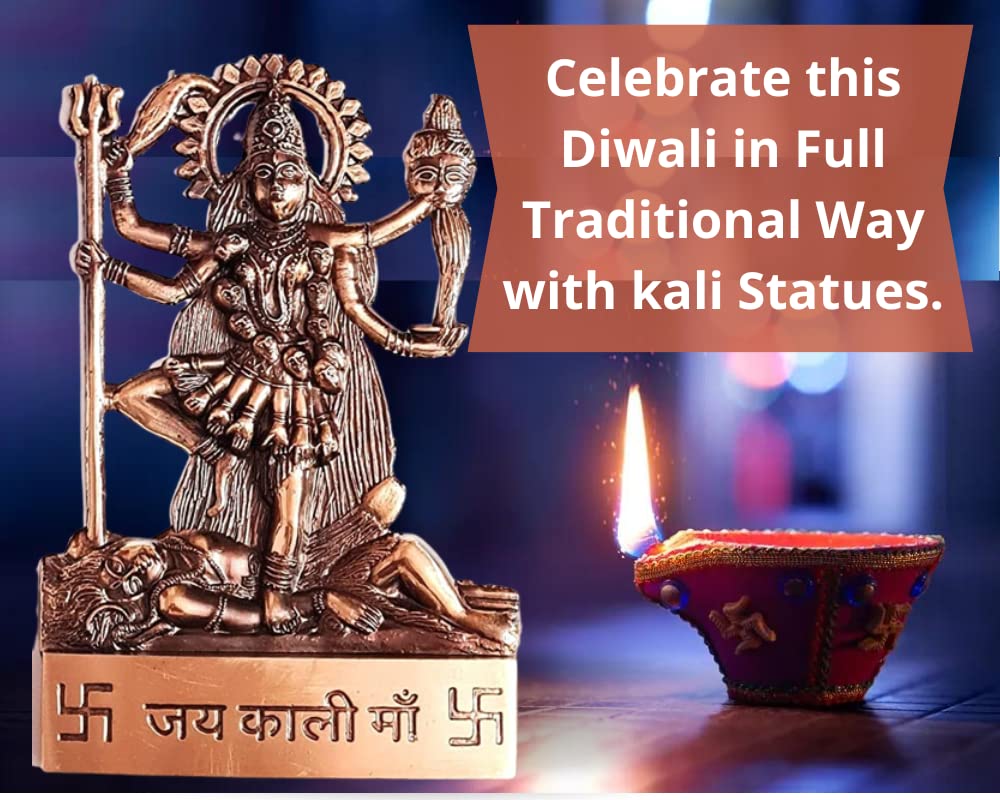 Handmade Kali Goddess Statue Standing on Shiv - Spiritual Mix Metal Sculpture for Home Altar, Meditation & Hindu Devotional Decor