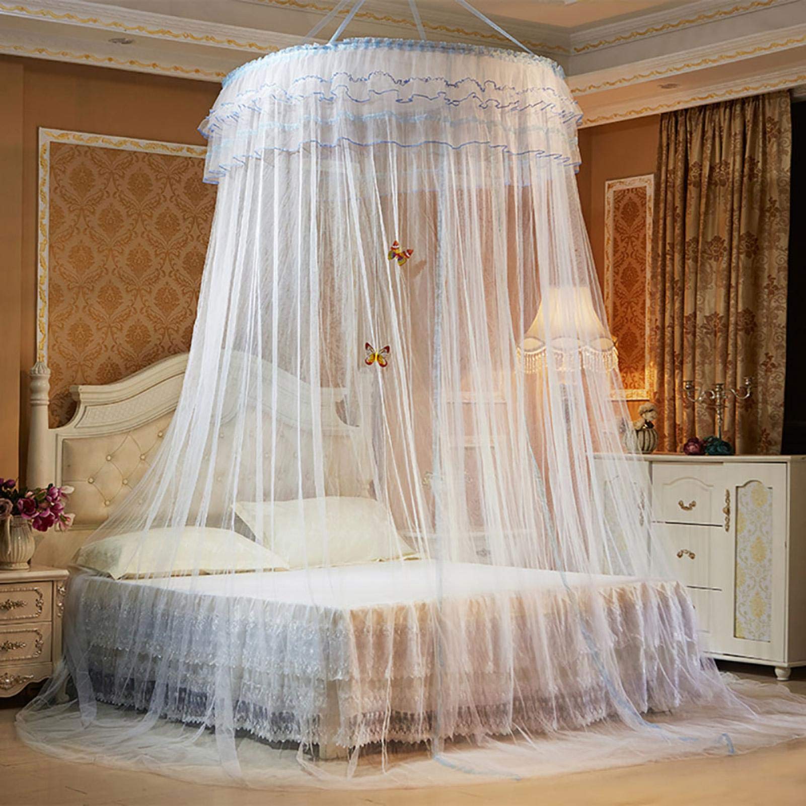 Breathable Round Lace Princess Bed Canopy for Kids & Baby - 360° Foldable Bed Tent with Netting, White Nursery Decor for Girls' Room & Home Decoration | Perfect for Bedtime, Playtime & Dreamy Room Makeovers