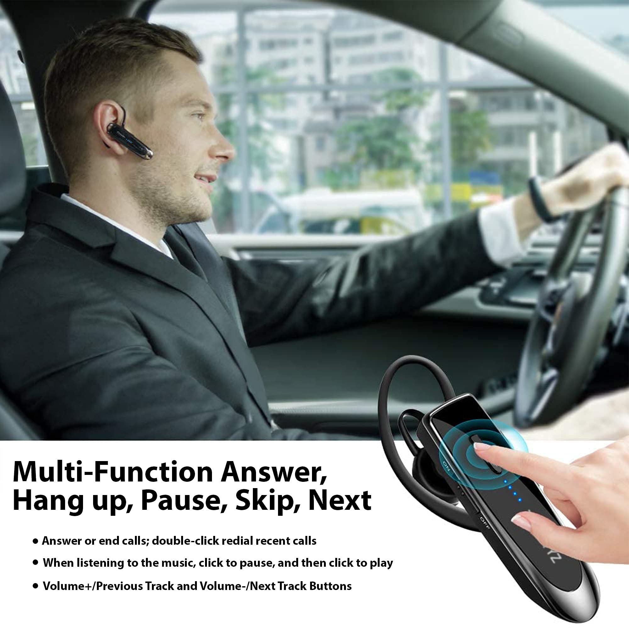 Bluetooth 5.3 Wireless Headset with Dual Mic Noise Cancellation - Compatible with Samsung Galaxy S21/Ultra/Plus/S21+ 5G, IPX5 Waterproof, 22Hrs Talk Time & 60 Day Standby - Perfect for Work Calls, Gaming & Outdoor Activities