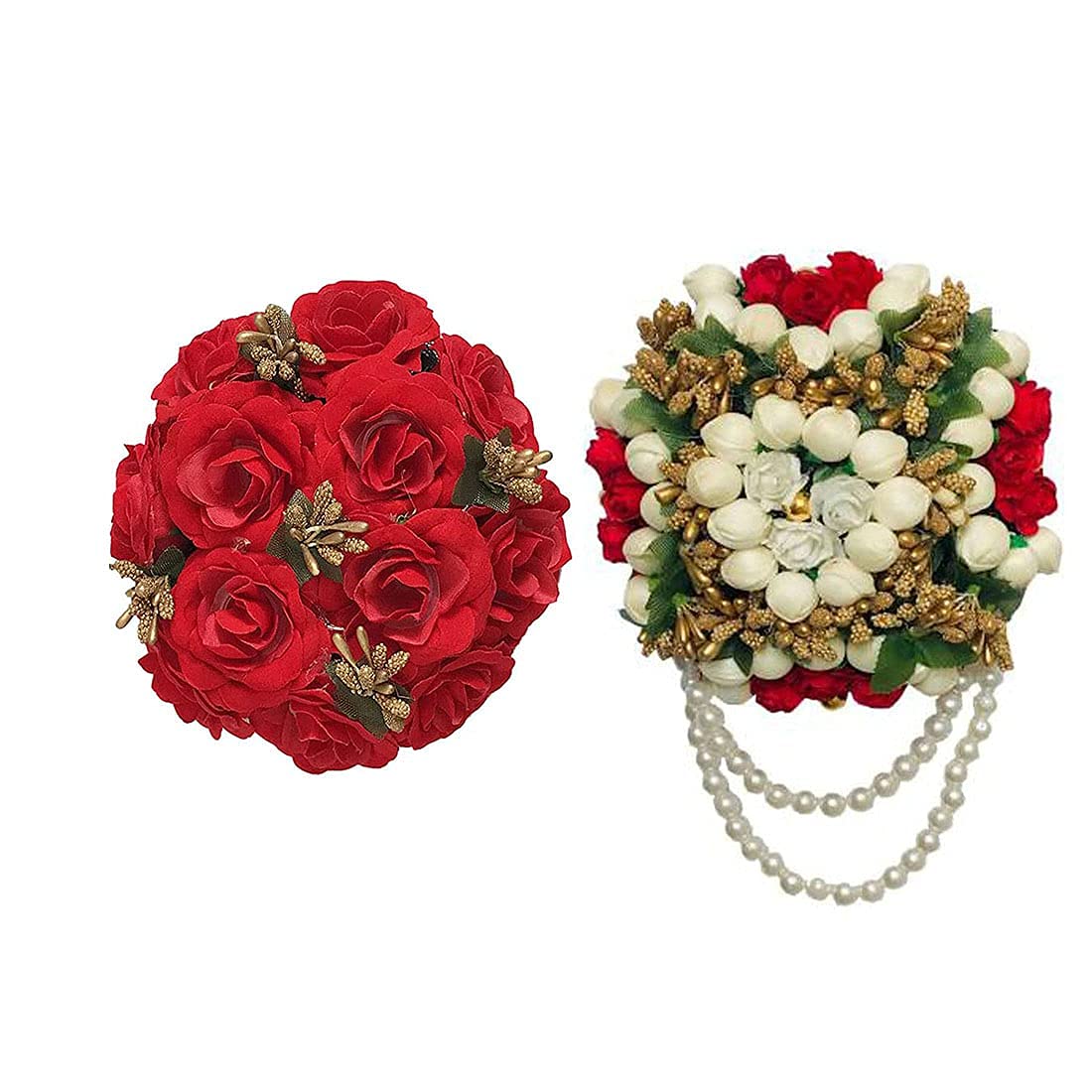 GadinFashion™ Artificial Flower Juda Hair Gajra - 2 Pack Fake Hair Bun Accessories for Women & Girls | Multi Color Floral Hair Styling | Perfect for Weddings, Parties & Traditional Events