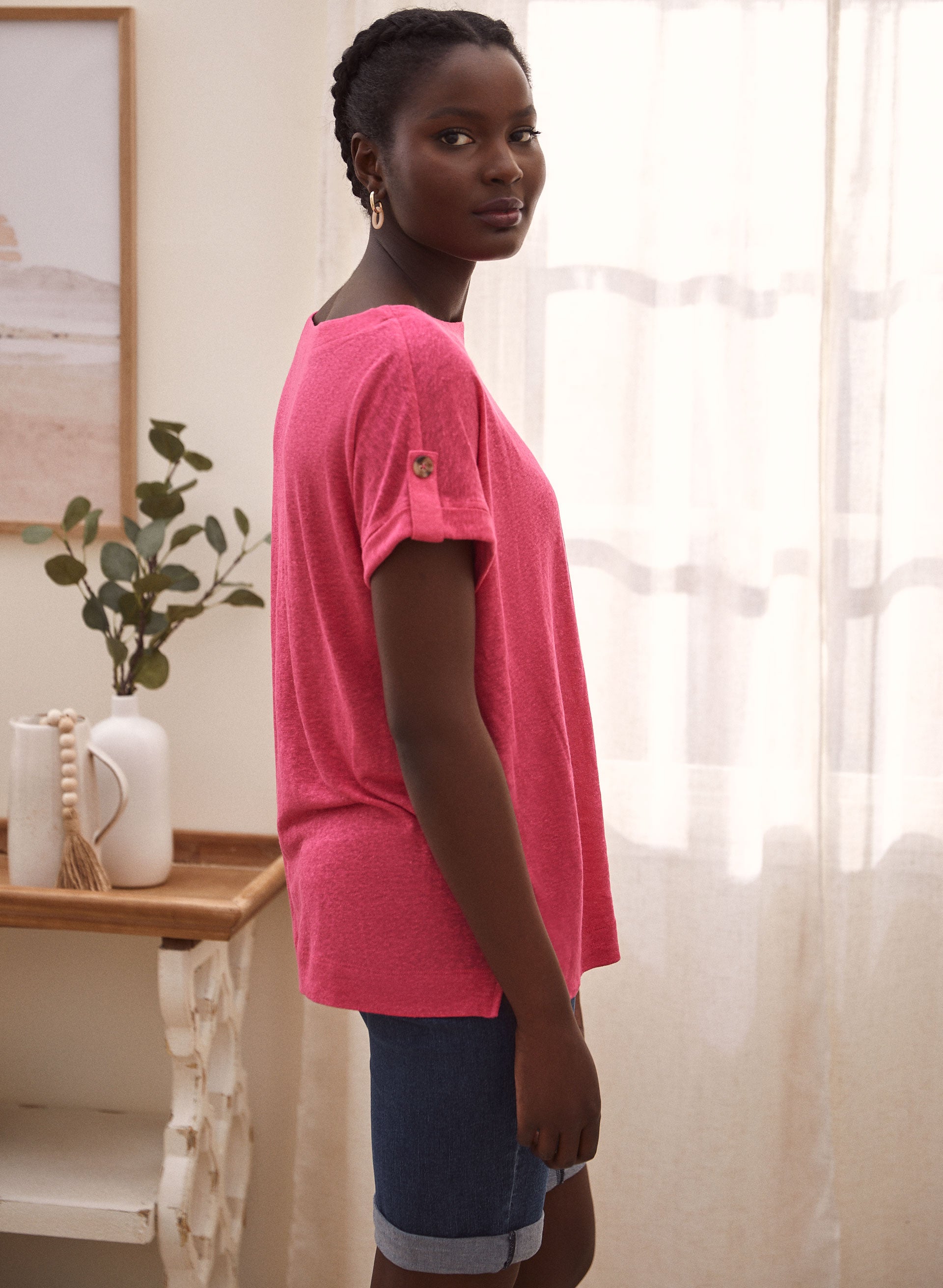 Stylish Boatneck Linen Blend Tee - Comfortable & Breathable Summer Top for Women | Perfect for Casual Outings, Beach Days & Office Wear