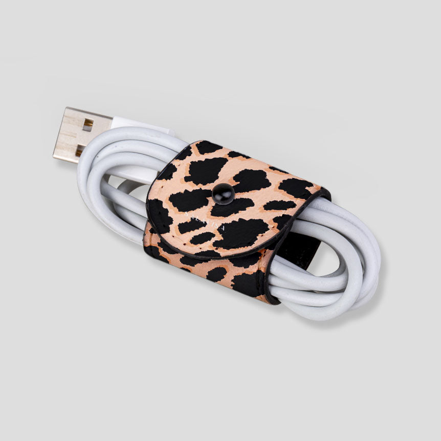 Pink Leopard Print Eco-Friendly Cable Organizer Wrap - Cord Management for Home, Office & Travel Accessories