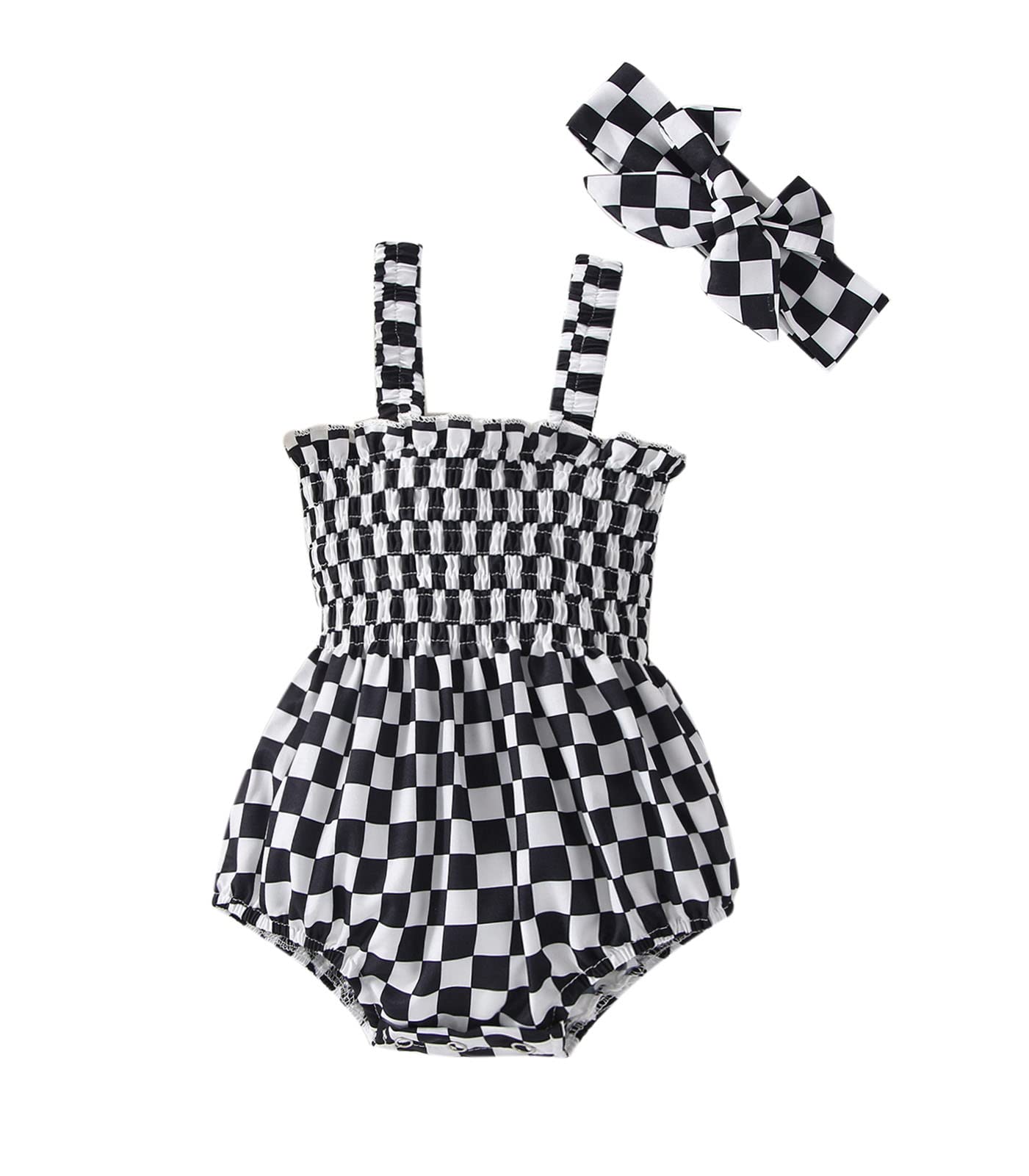 Baby Girls Summer Romper Dress - Newborn Plaid Floral Sunsuit Outfit with Headband | Cute Jumpsuits for Playtime, Beach & Photo Shoots