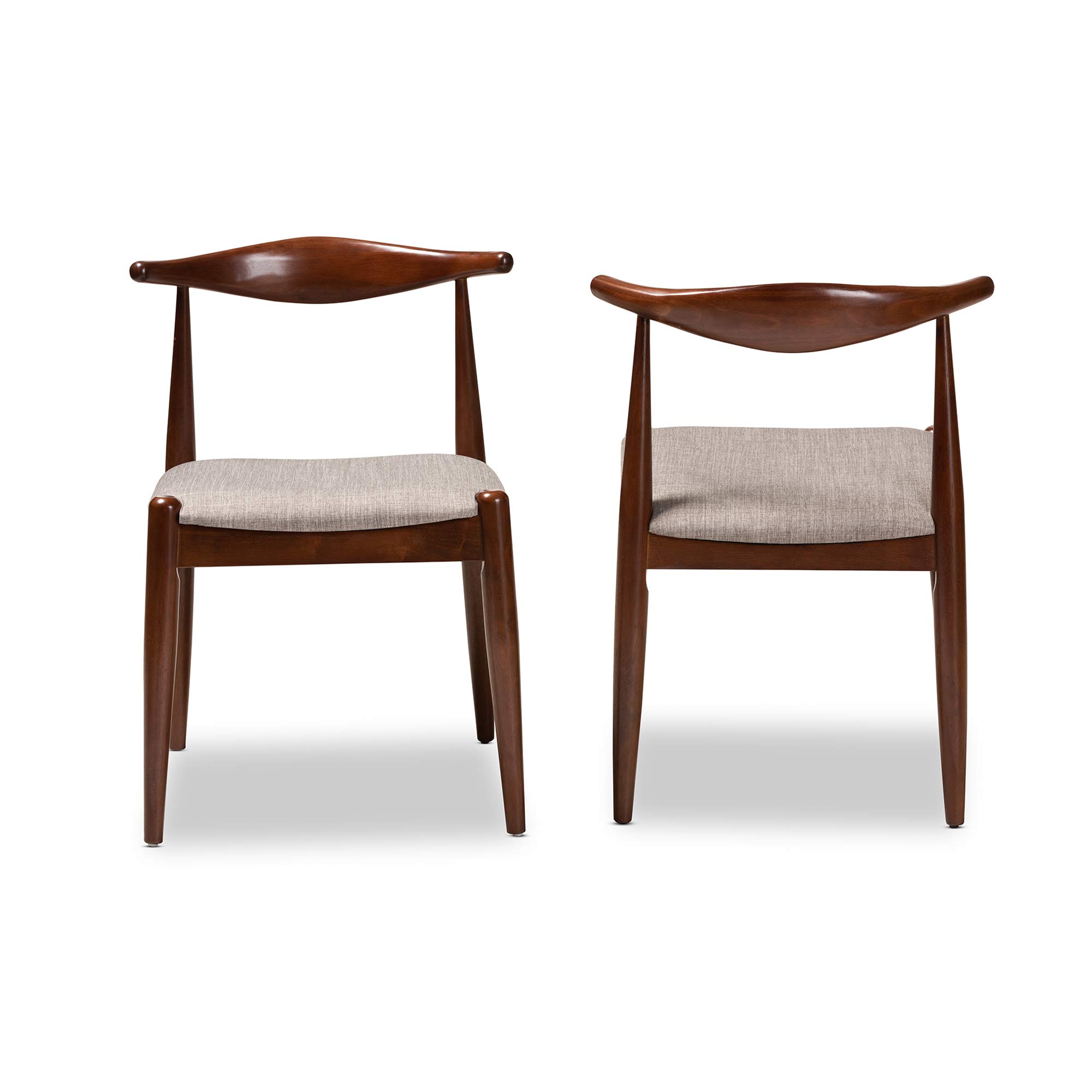 Baxton Studio Modern Dining Chairs Set of 2 - Light Gray Fabric with Walnut Wood Legs - Comfortable Kitchen & Dining Room Chairs for Home & Restaurant Use