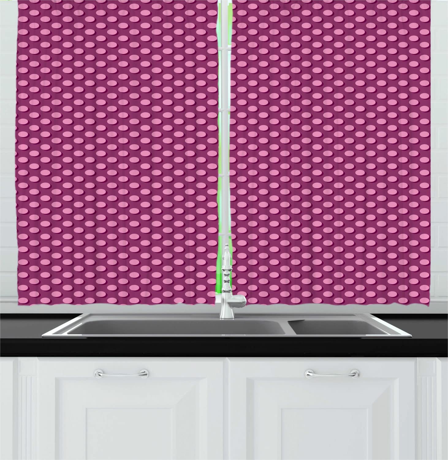 Ambesonne Pink Polka Dots Kitchen Curtains - 55