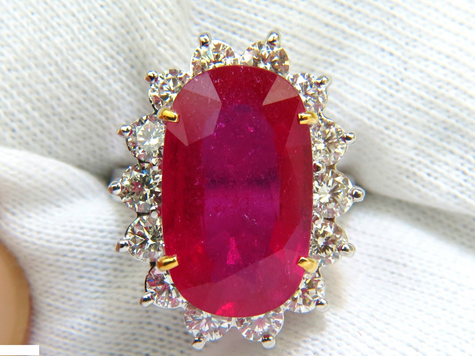 17.90CT Enhanced Ruby & Diamond Ring in 14KT Gold - Vintage Diana Deco Style A++ for Weddings, Anniversaries & Special Occasions