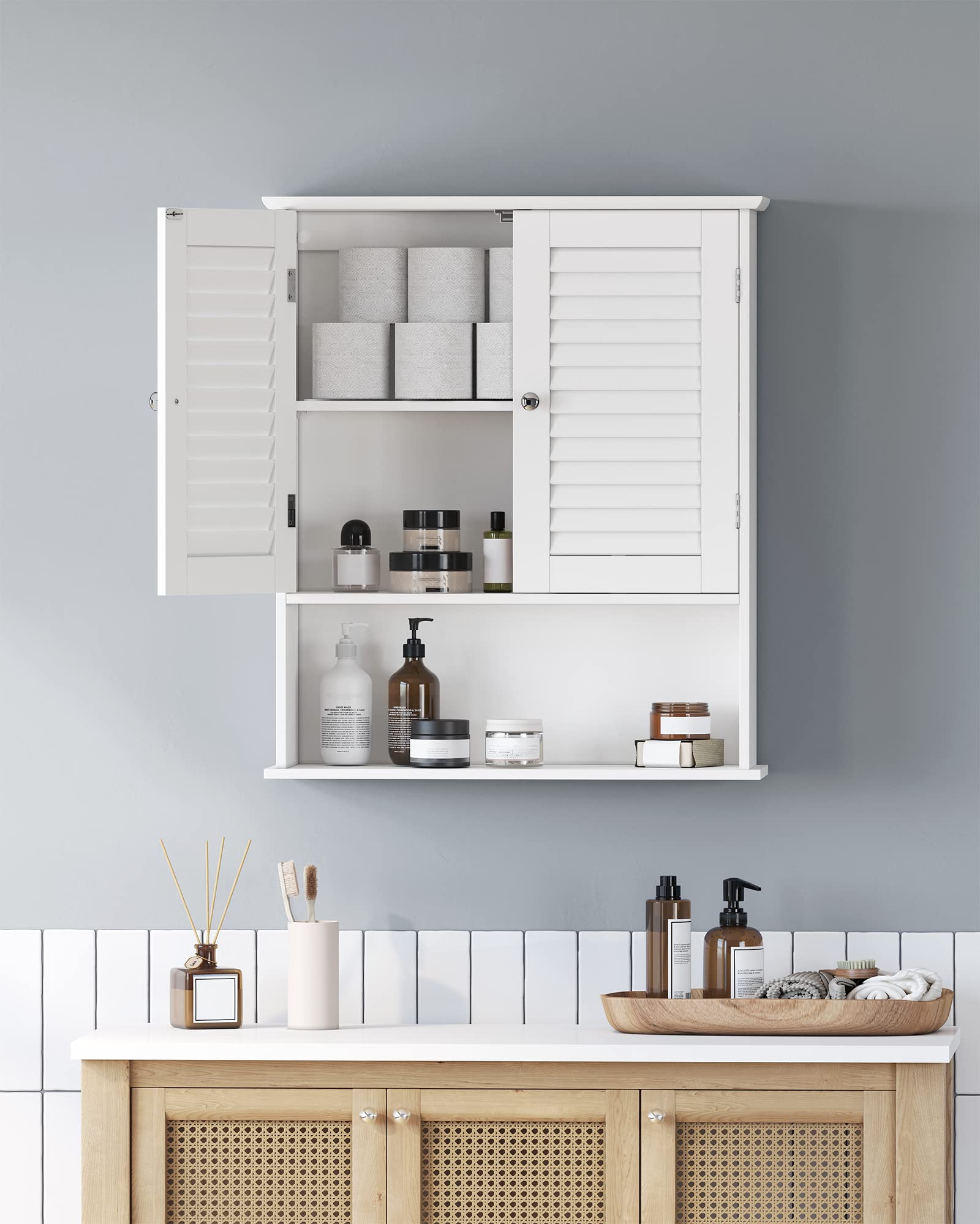 VASAGLE White Wall-Mounted Bathroom Storage Cabinet with Adjustable Shelf - Medicine Cabinet for Bathroom Organization - Perfect for Small Spaces, Apartments, and Vanity Storage