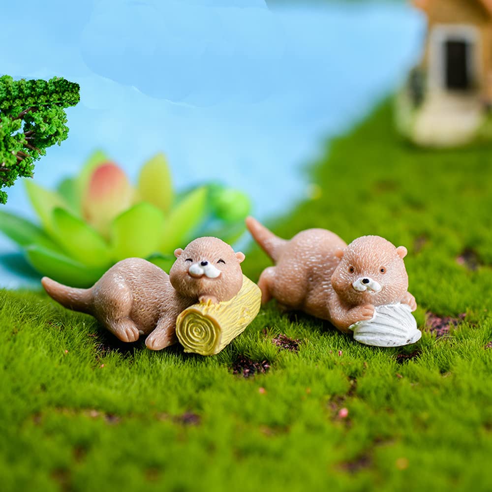 4PCS Otter Fairy Garden Miniature Figurines - DIY Fairy Garden Accessories Kit with Micro Landscape Ornaments & Animals - Perfect for Fairy Gardens, Terrariums & Home Decor