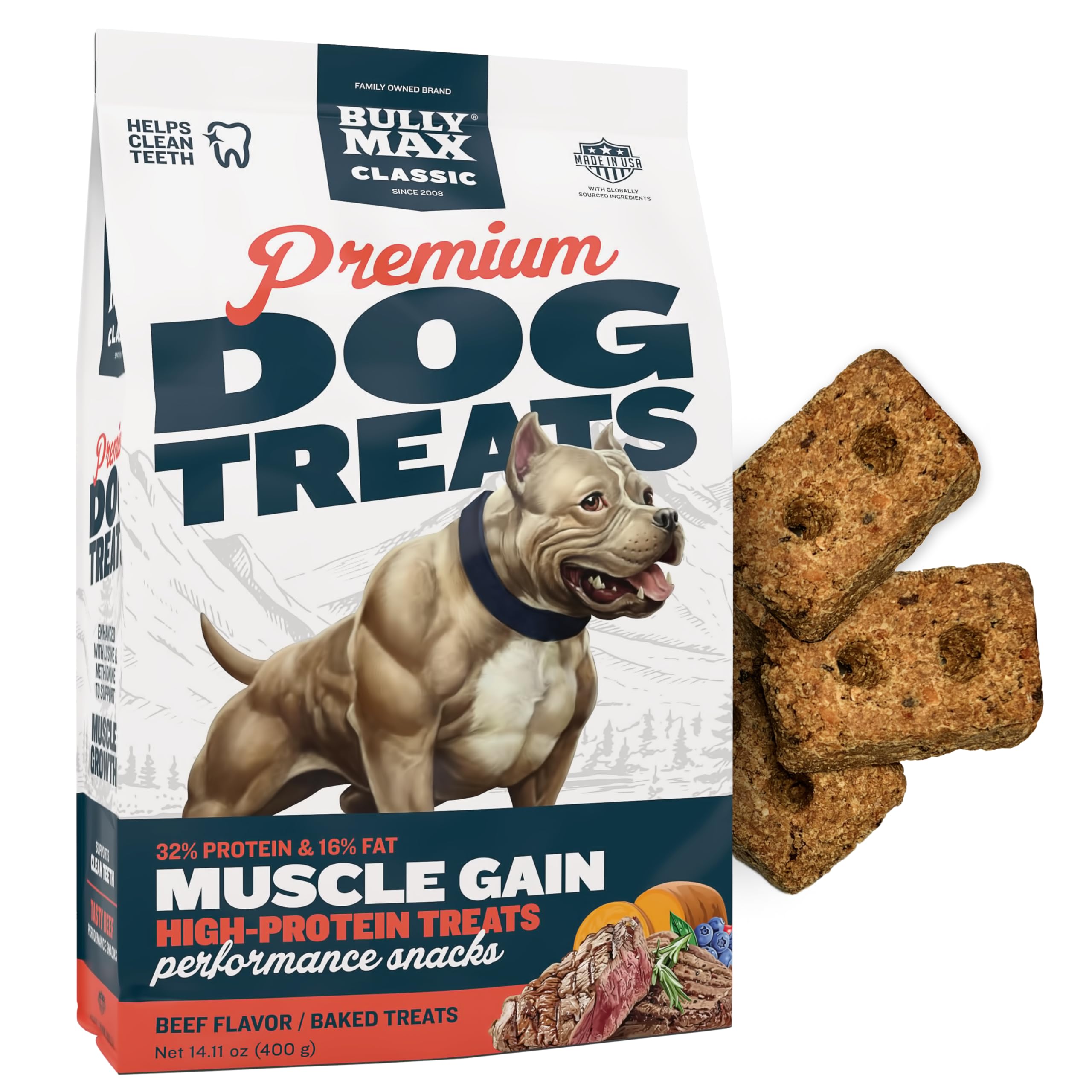 Bully Max High Protein Dog Treats - 32% Protein, Real Meat & Veggies for Puppy & Adult Dogs - Beef Flavor Training Treats for Small, Medium & Large Breeds - Perfect for Obedience Training & Rewards - 400g Bag