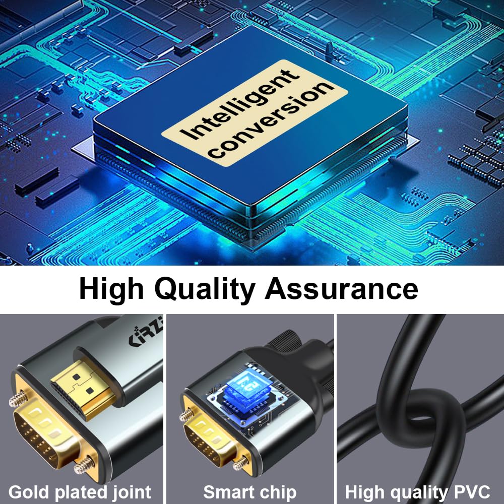HDMI to VGA Cable 3ft - Uni-Directional HDMI Male to VGA Female Adapter Converter for Computer, Laptop, Monitor, Projector, TV - Ideal for Home Office, Gaming & Presentations