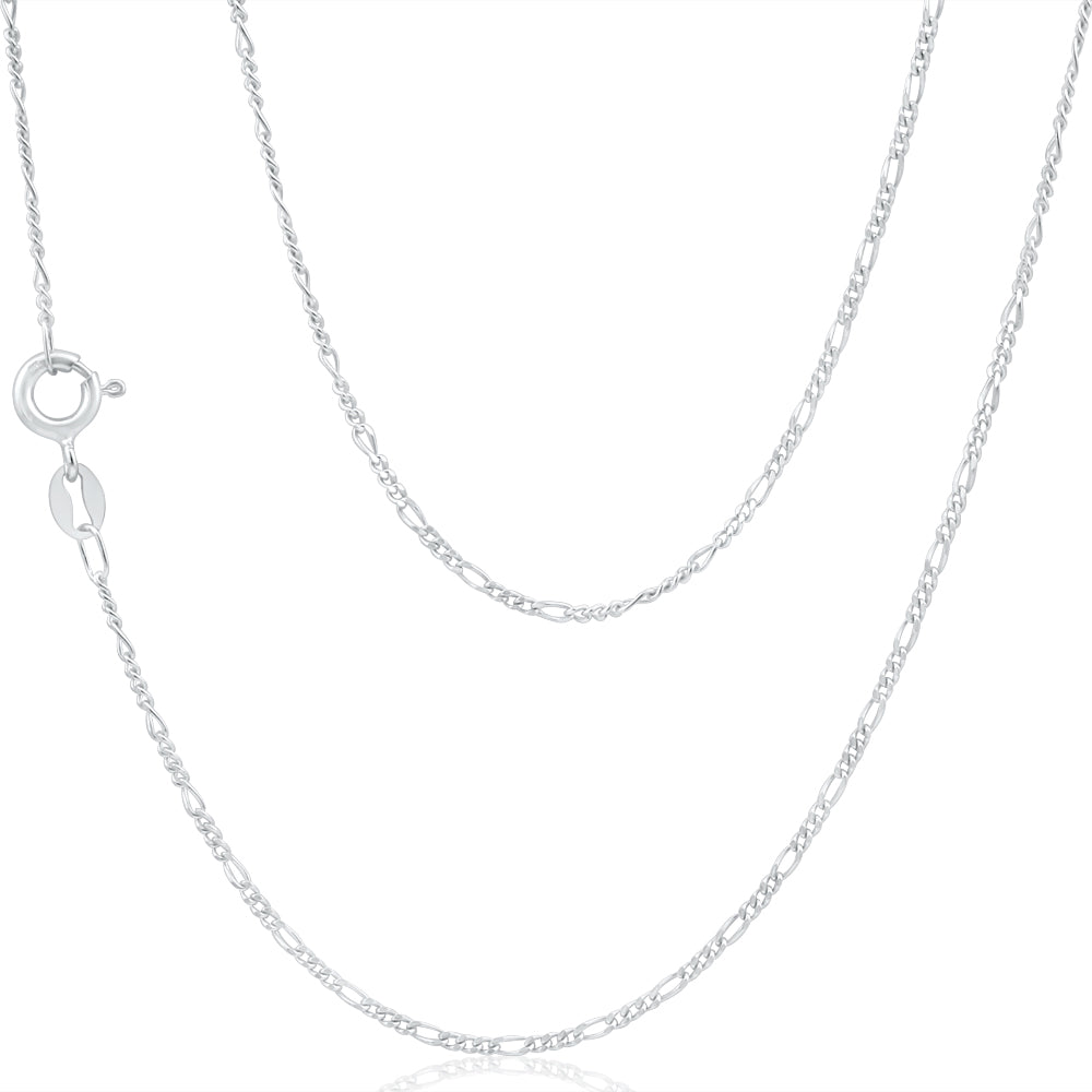 9ct White Solid Gold Figaro Chain 1:3 Ratio 45cm Length 40 Gauge - Perfect for Layering, Gifting & Everyday Elegance