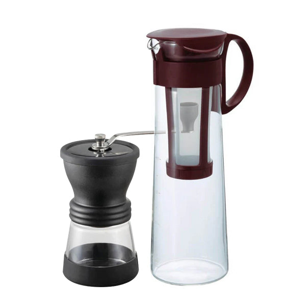 Hario Cold Brew Coffee Maker & Grinder Bundle - Perfect for Iced Coffee, Cold Brew, and French Press at Home or Office