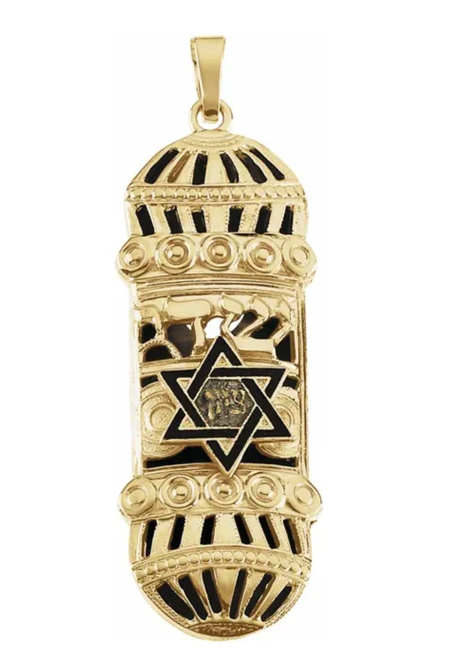 14K Yellow Solid Gold & Sterling Silver Mezuzah Pendant 37x13mm - Elegant Jewish Necklace for Home Blessing & Spiritual Protection