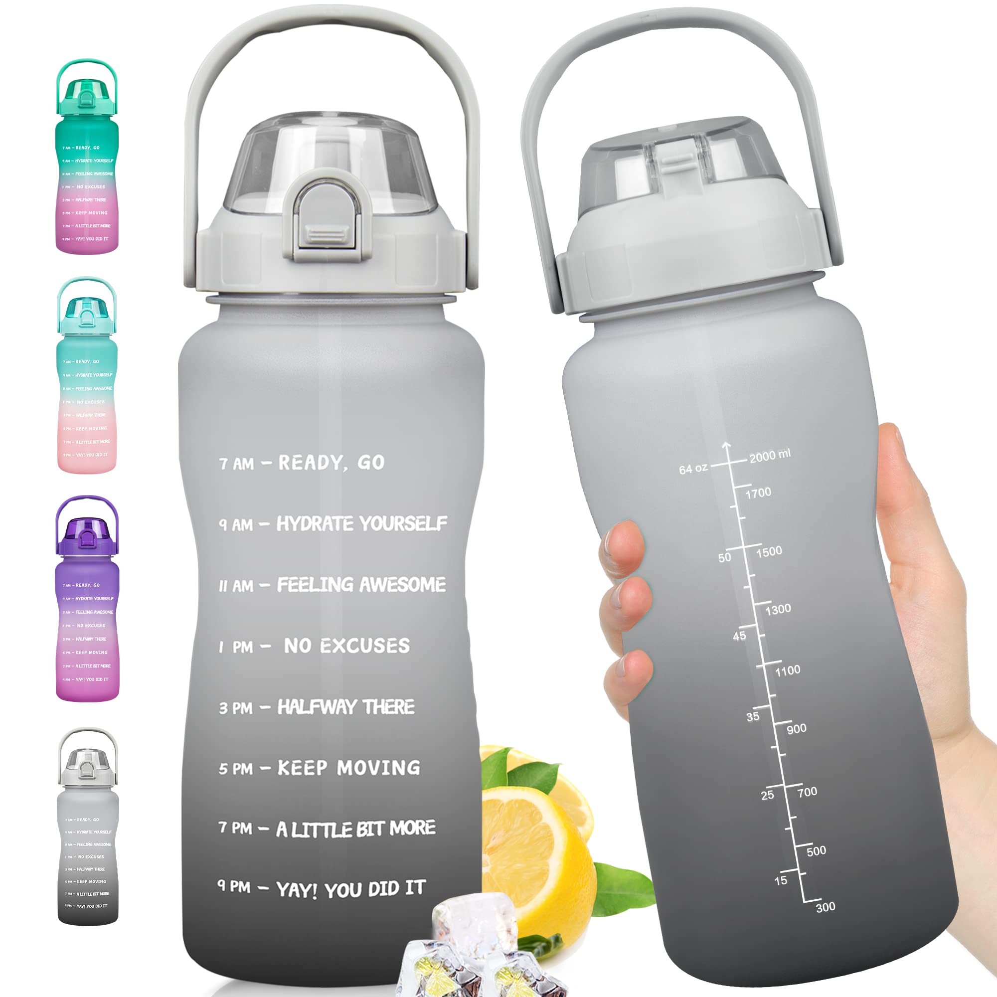 ZOMAKE 64oz/128oz Motivational Water Bottle with Straw & Time Marker - BPA Free, Leakproof Large Gallon Jug for Gym, Hiking & Office - Stay Hydrated Daily