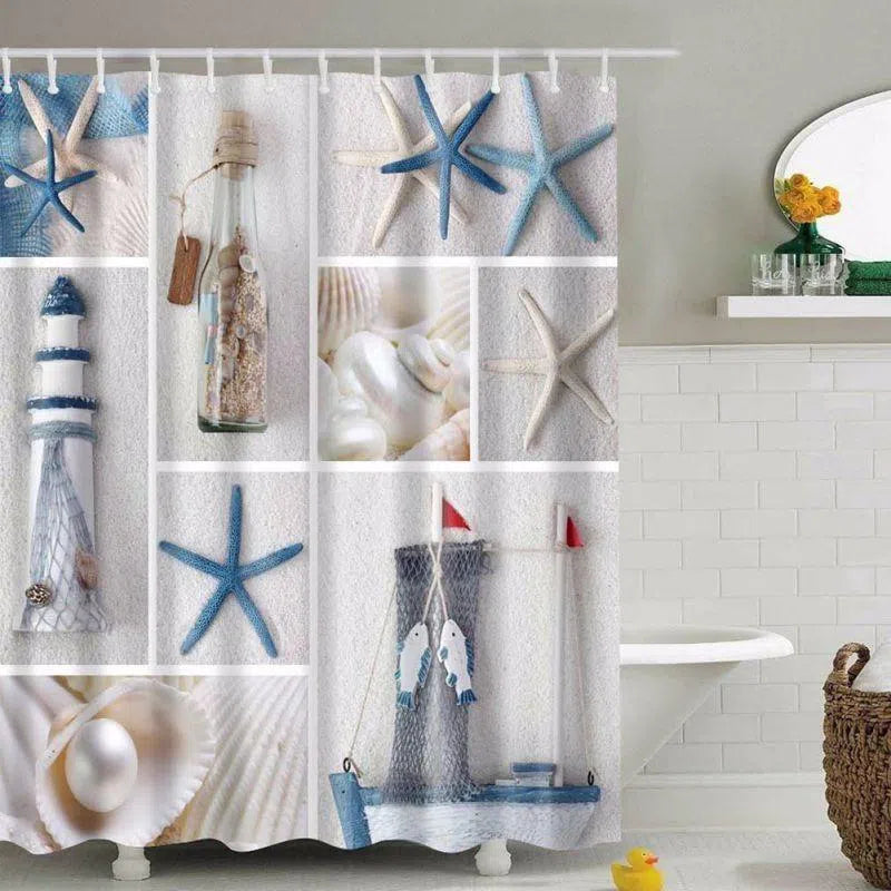 Stylish Beach-Themed Bath Shower Curtain - Waterproof & Mold Resistant for Coastal Bathroom Decor - Perfect for Beach House, Vacation Rental & Coastal Style Homes