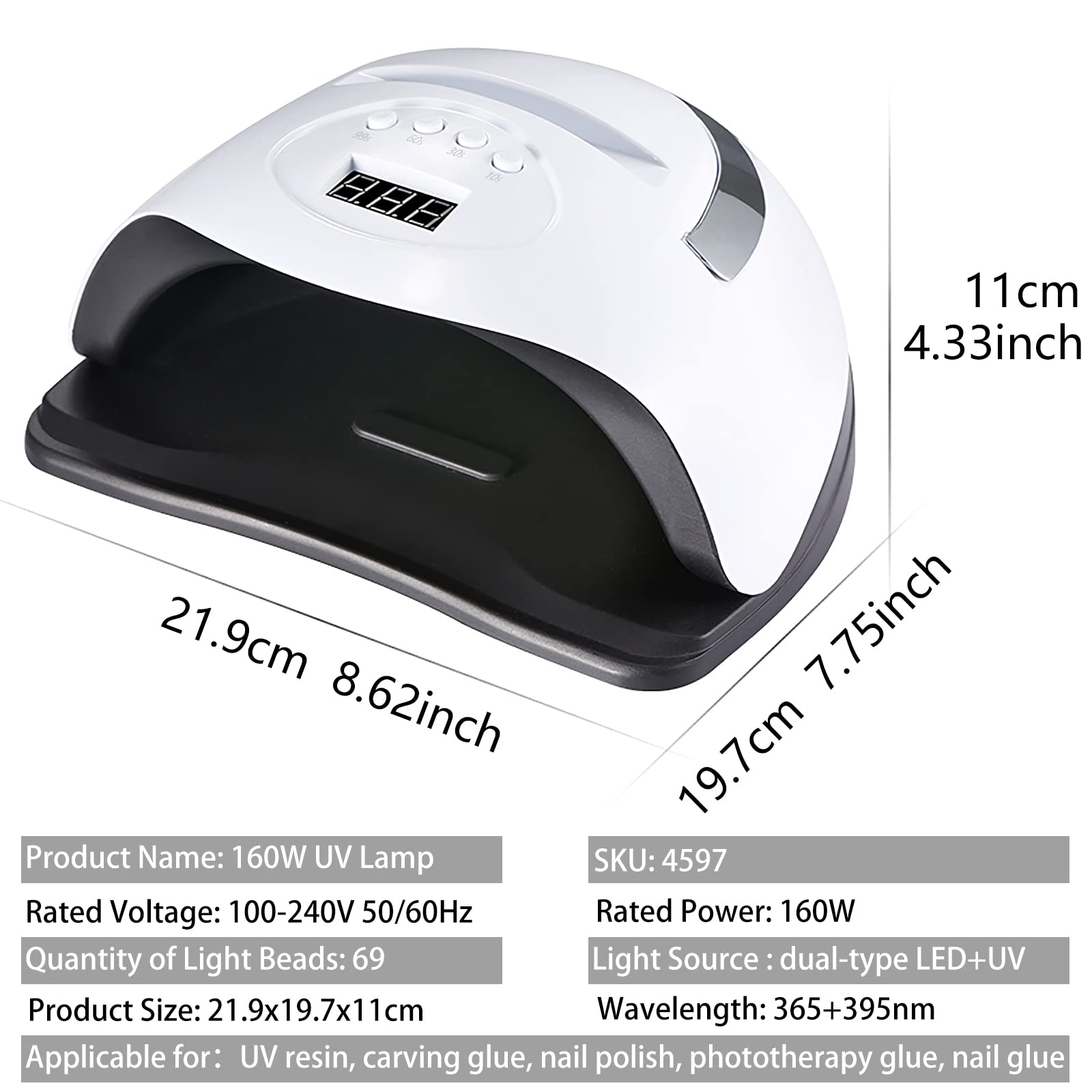 FUNSHOWCASE 160W LED UV Lamp for Resin Curing & Gel Nail Polish - 4 Timer Settings with Auto Sensor - Perfect for Jewelry Making, DIY Crafts, and Professional Nail Salons