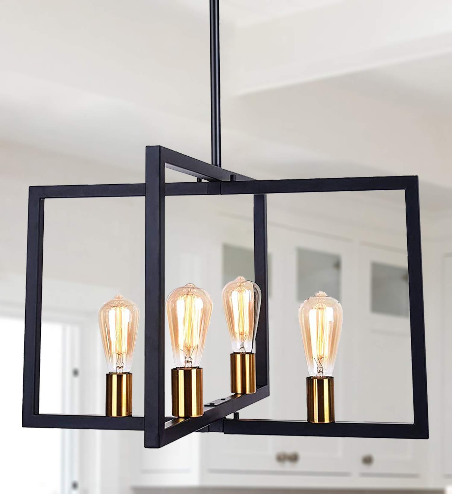 Modern Rectangle Linear Chandelier - Kitchen Island Pendant Lighting Fixture for Dining Room & Ceiling Hanging | Perfect for Contemporary Home Decor & Restaurant Ambiance