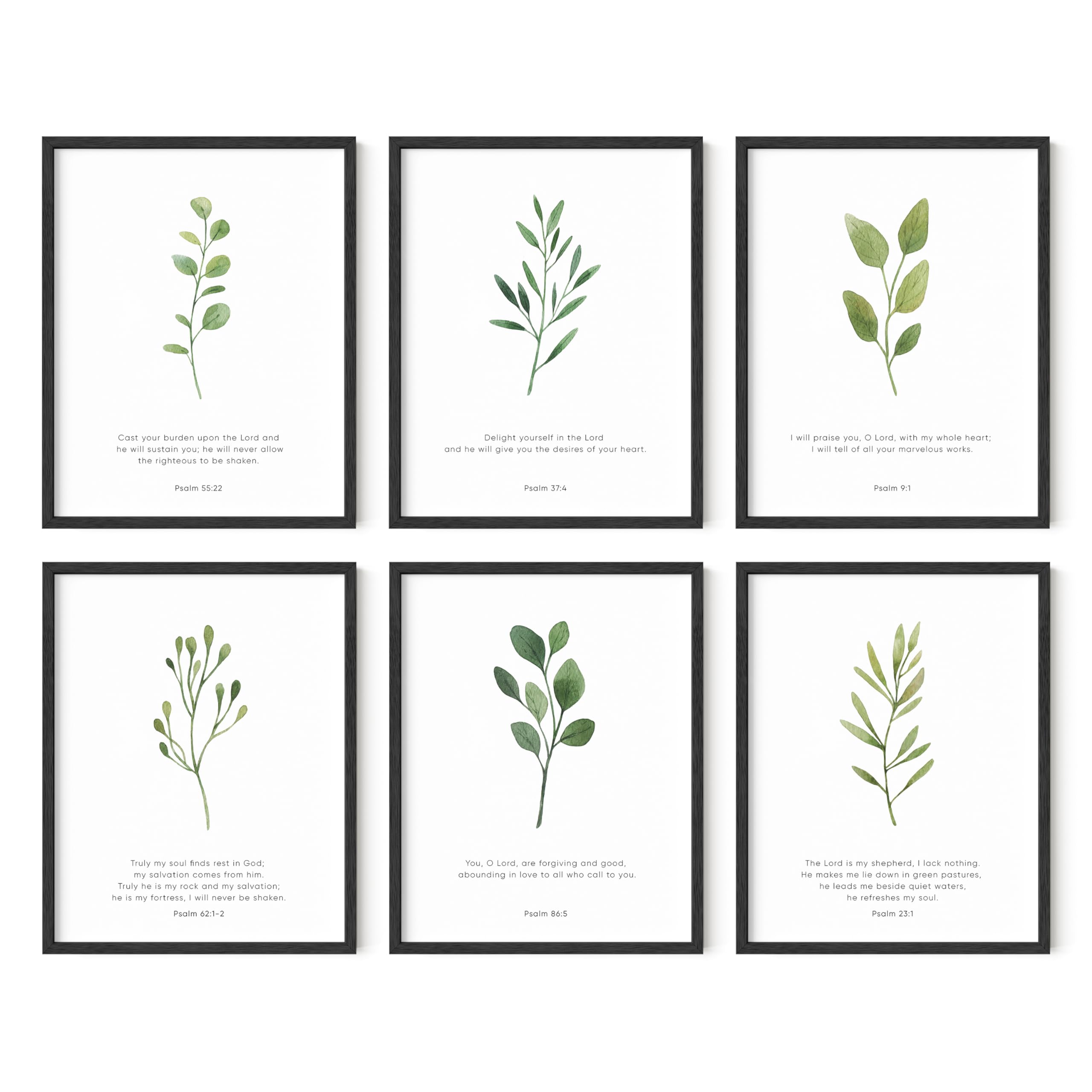 HAUS AND HUES Set of 6 Framed Bible Verse Wall Art - Christian Scripture Decor with Psalms, Black 11x14 - Perfect for Home, Church & Office Inspirational Decor