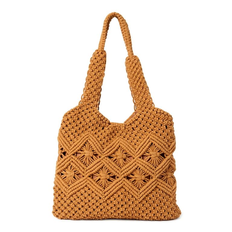 HIBA Women's Macrame Handbags - Stylish Crochet Knit Shoulder Bag for Shopping, Beach & Party | Boho Chic Purse for Women, Trendy Crossbody Bag for Daily Use & Special Occasions