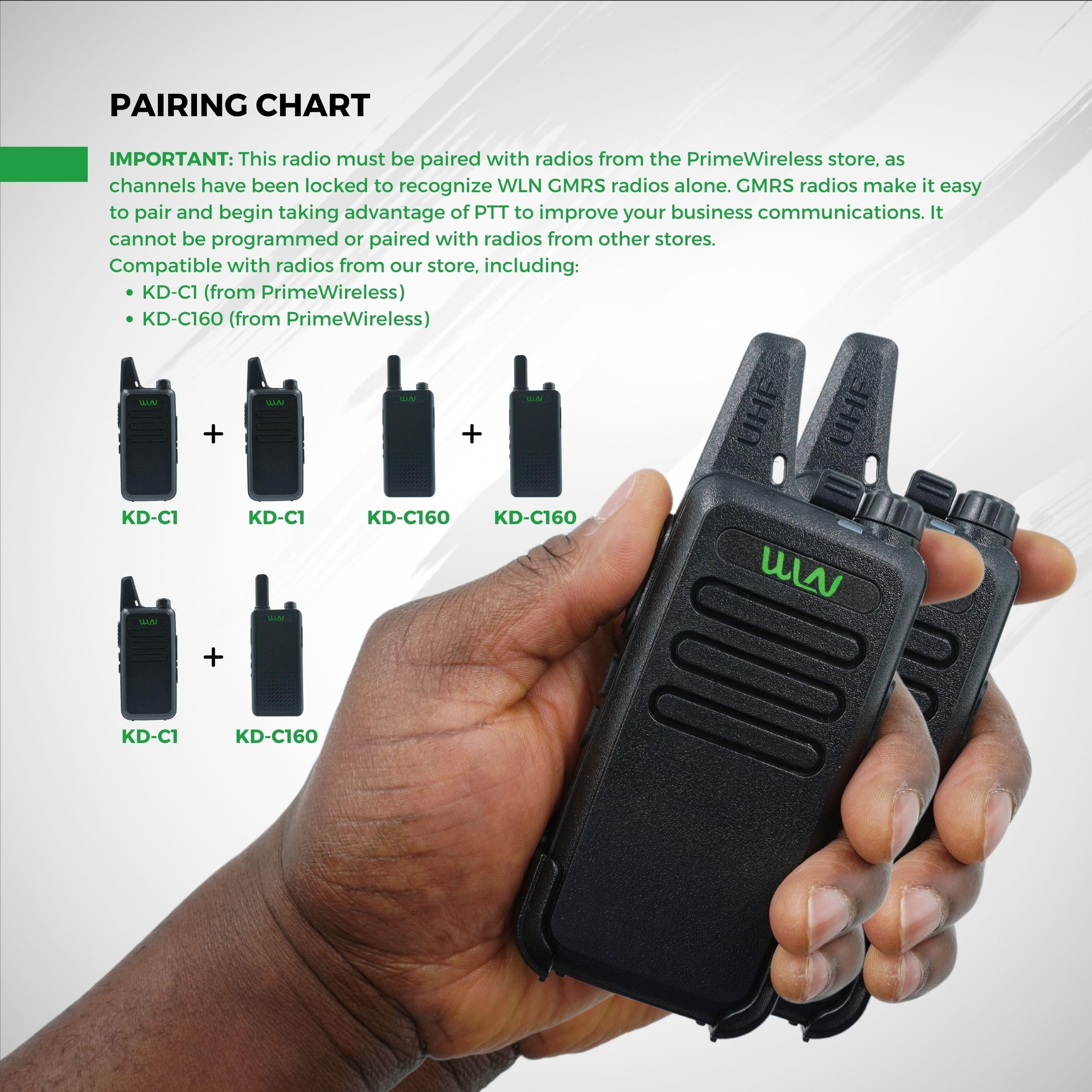 WLN KD-C1 16 Channel GMRS Two-Way Radio - 2 Pack - Long Range Walkie Talkies for Outdoor Adventures, Hiking, Camping & Emergency Communication