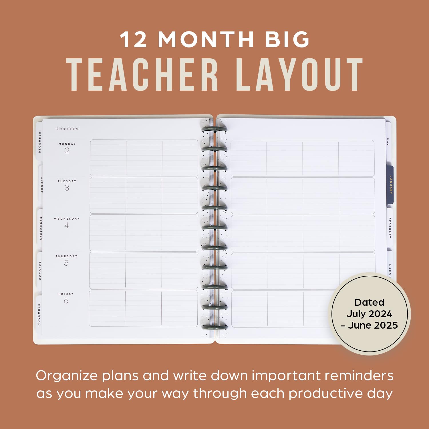 Happy Planner 2024-2025 Academic Year Planner - July 2024 to June 2025, 12 Month Disc Bound Teacher Planner with Daily & Monthly Layouts, 8.5