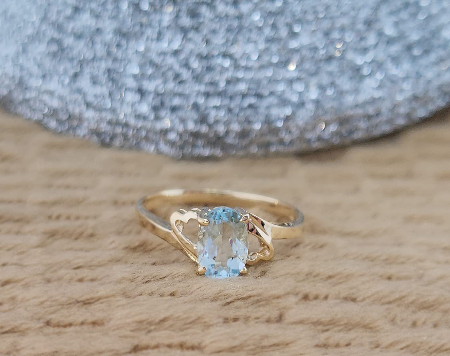 14K Yellow Gold Natural Aquamarine Ring for Women - Elegant March Birthstone Jewelry Gift for Birthday, Anniversary & Valentine's Day