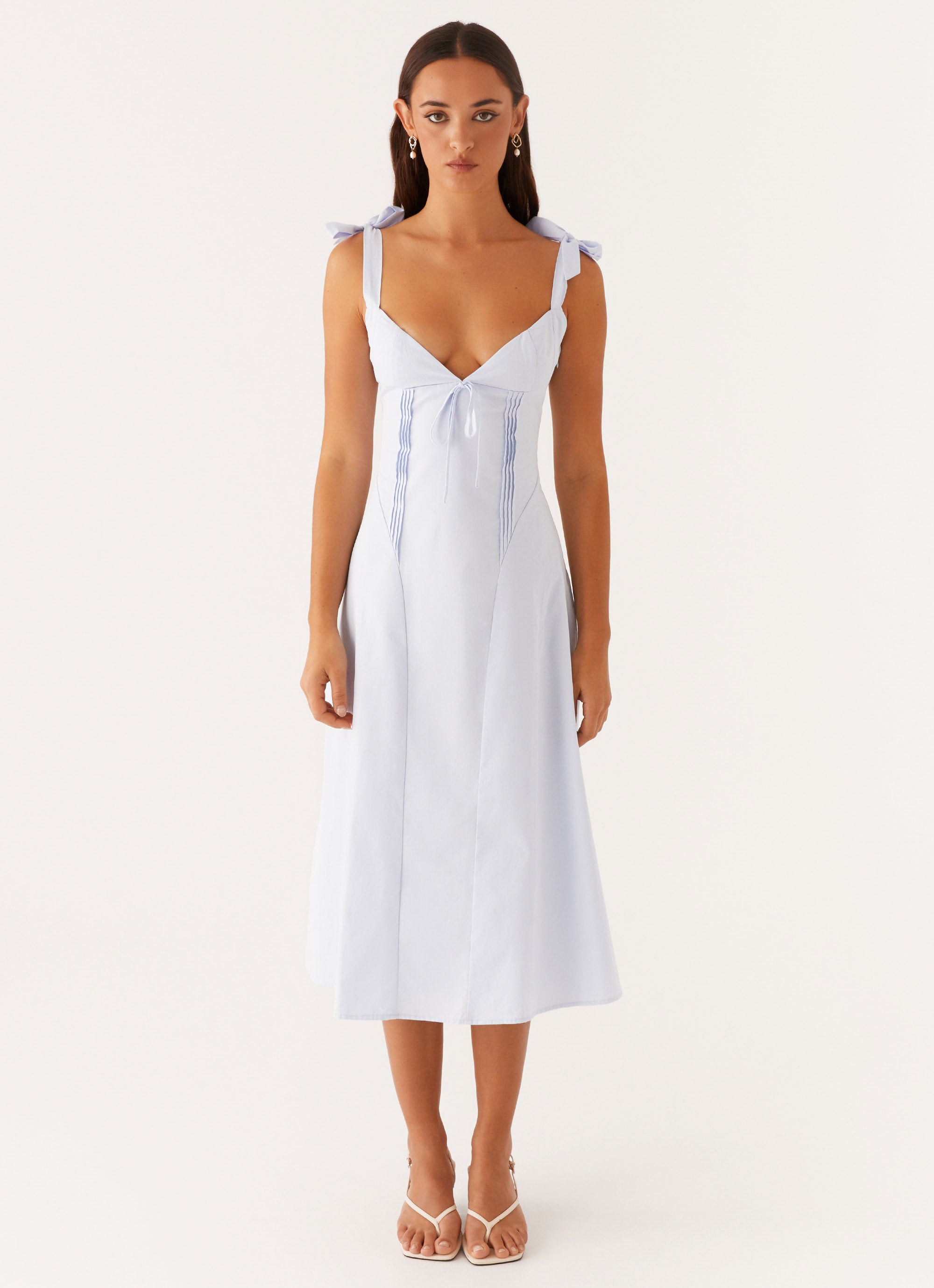 Adela Midi Dress Women's Floral Print Short Sleeve Summer Dress - Blue | Perfect for Beach Vacation, Date Night & Casual Outings