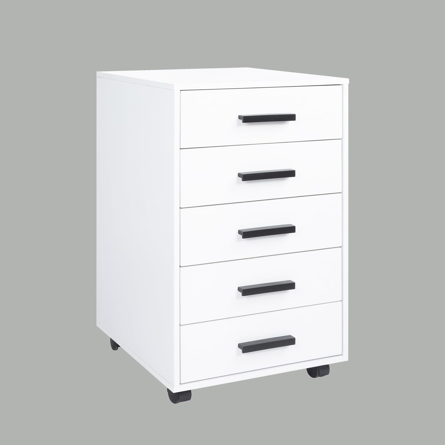 Naomi Home Parker Modern 5-Drawer Dresser - Industrial Style Wooden Bedroom Dresser with Swivel Casters & Fashionable Handles - White - Perfect for Small Spaces, Dorm Rooms & Apartment Bedrooms