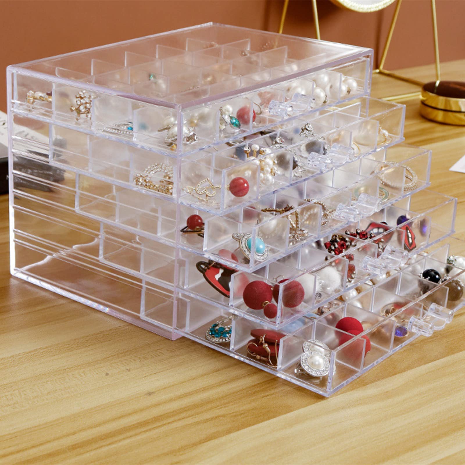 5-Drawer Acrylic Jewelry Organizer Box - 120 Compartments Clear Storage Case with Transparent Display Stand for Earrings, Necklaces, Rings & Bracelets | Perfect for Bedroom Vanity, Closet Organization & Travel Jewelry Storage