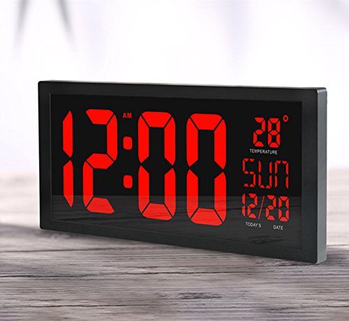 Large LED Digital Wall Clock with Thermometer for Living Room & Office