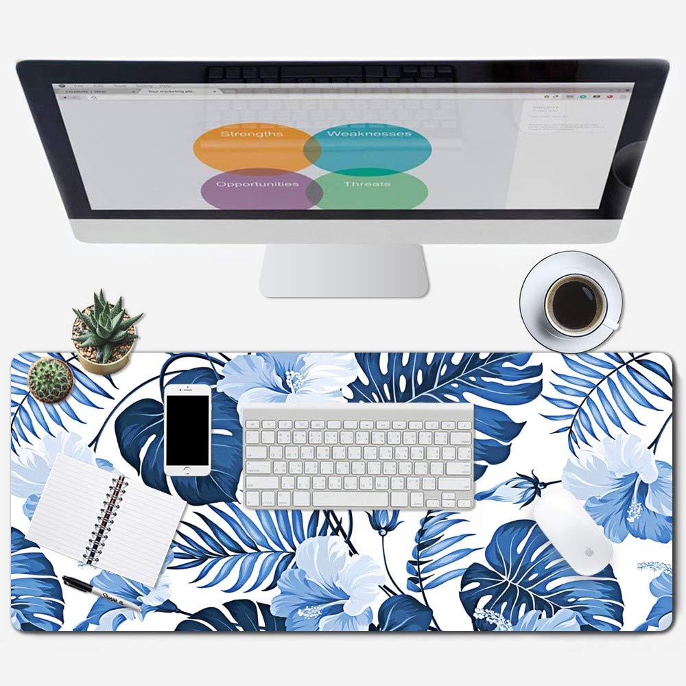XXL Large Gaming Mouse Pad 31.5x11.8 Inches - Stitched Edge, Anti-Slip Rubber Base, Extended Computer Mouse Mat with Custom Palm Tree Banana Leaves Design - Perfect for PC Gaming, Office Work & Home Computer Setup