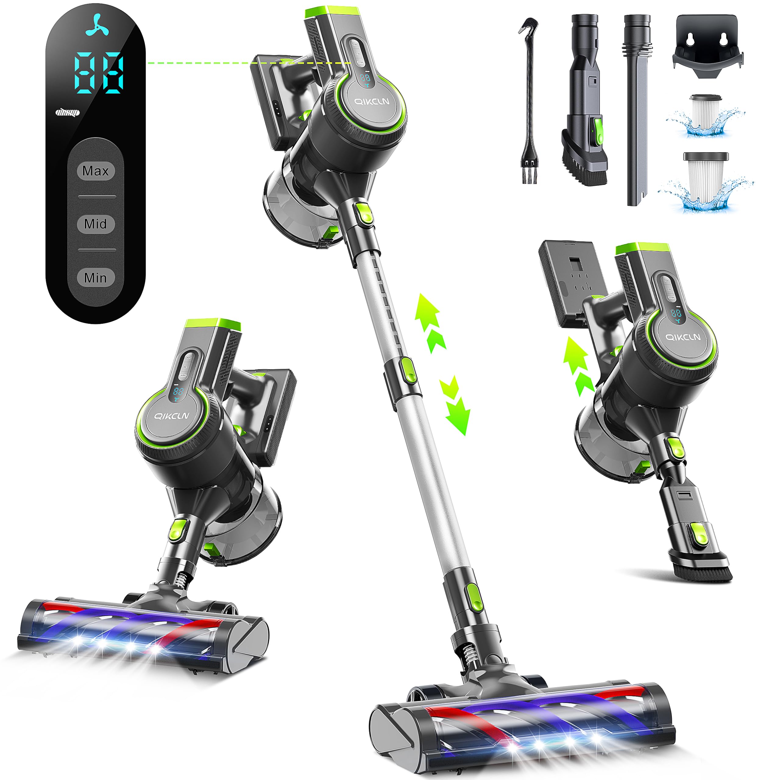 23Kpa Powerful Cordless Vacuum Cleaner with 3 Modes & 45 Min Runtime - Lightweight Stick Vacuum for Pet Hair, Hard Floors & Car Cleaning - Ideal for Home, Office & Car Use (Green)
