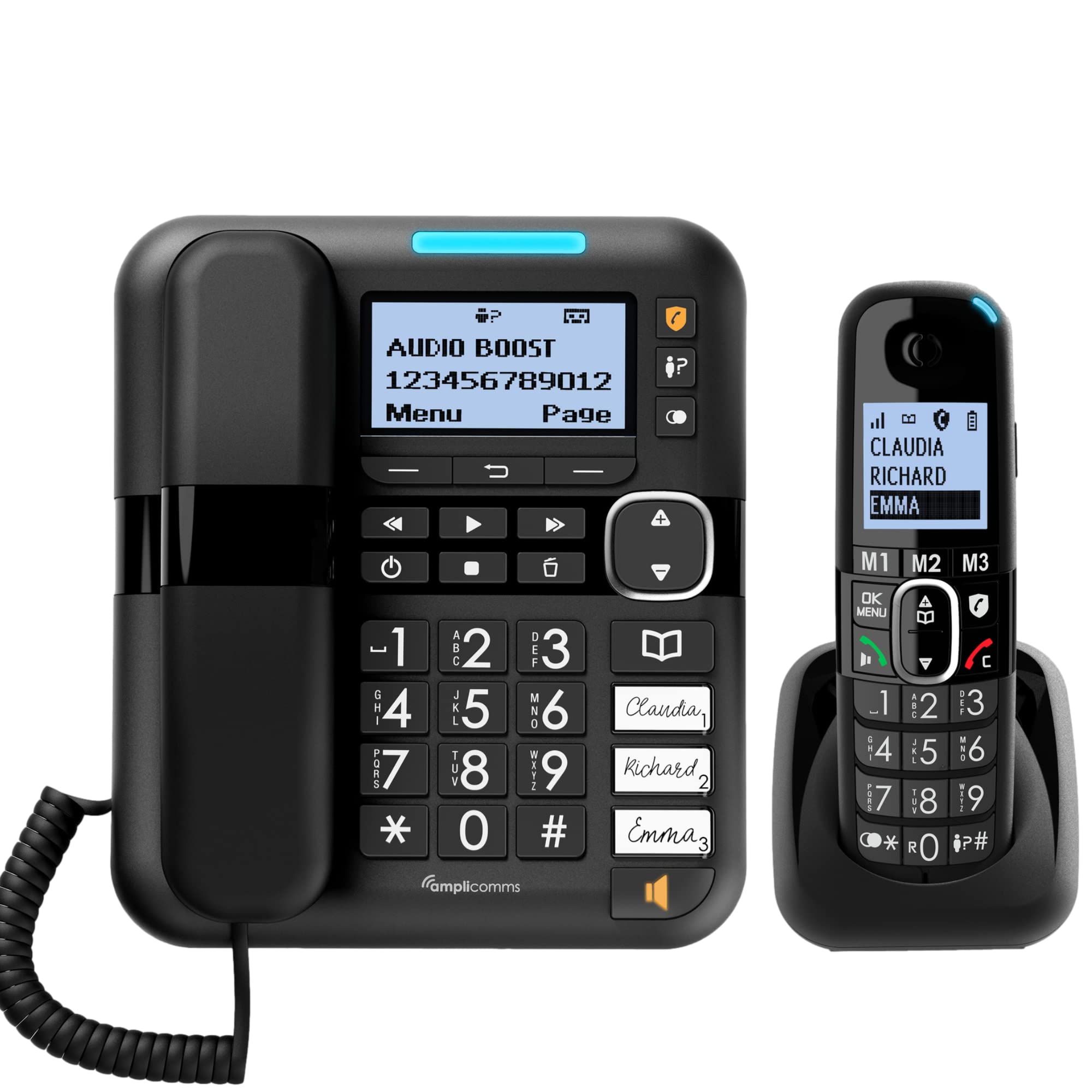 Amplicomms BigTel 1580 Corded Big Button Phone for Seniors - Hearing Aid Compatible Loud Speakerphone with Answering Machine & Extra Handset - Easy-to-Use Telephone for Elderly & Hard of Hearing - Perfect for Home, Office, or Care Facilities