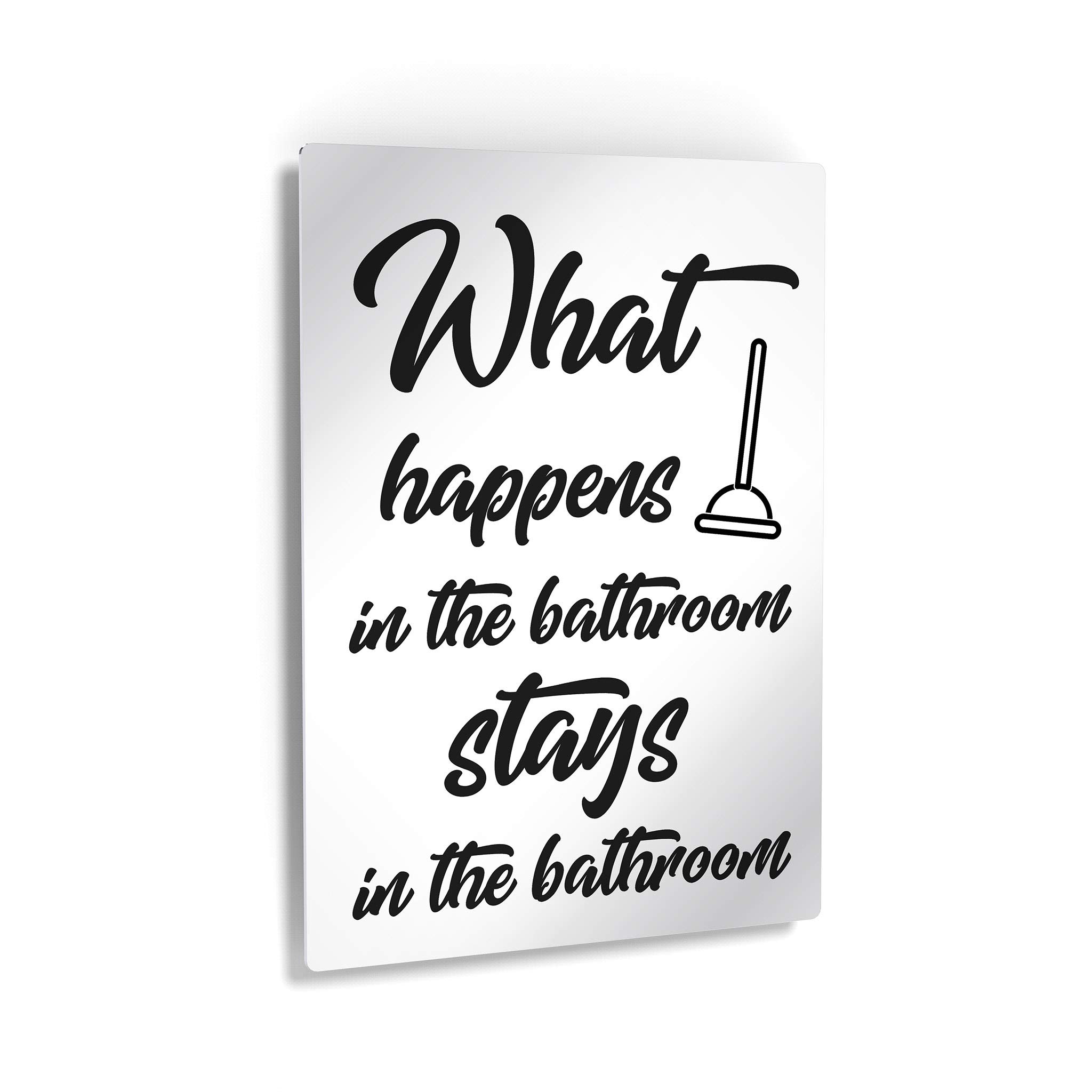 Smile Art Design Funny Bathroom Quote Metal Print - 'What Happens in The Bathroom Stays in The Bathroom' Wall Decor Sign | 30x20 Inches Ready to Hang | Made in USA | Perfect for Bathroom, Toilet, Powder Room & Home Decoration