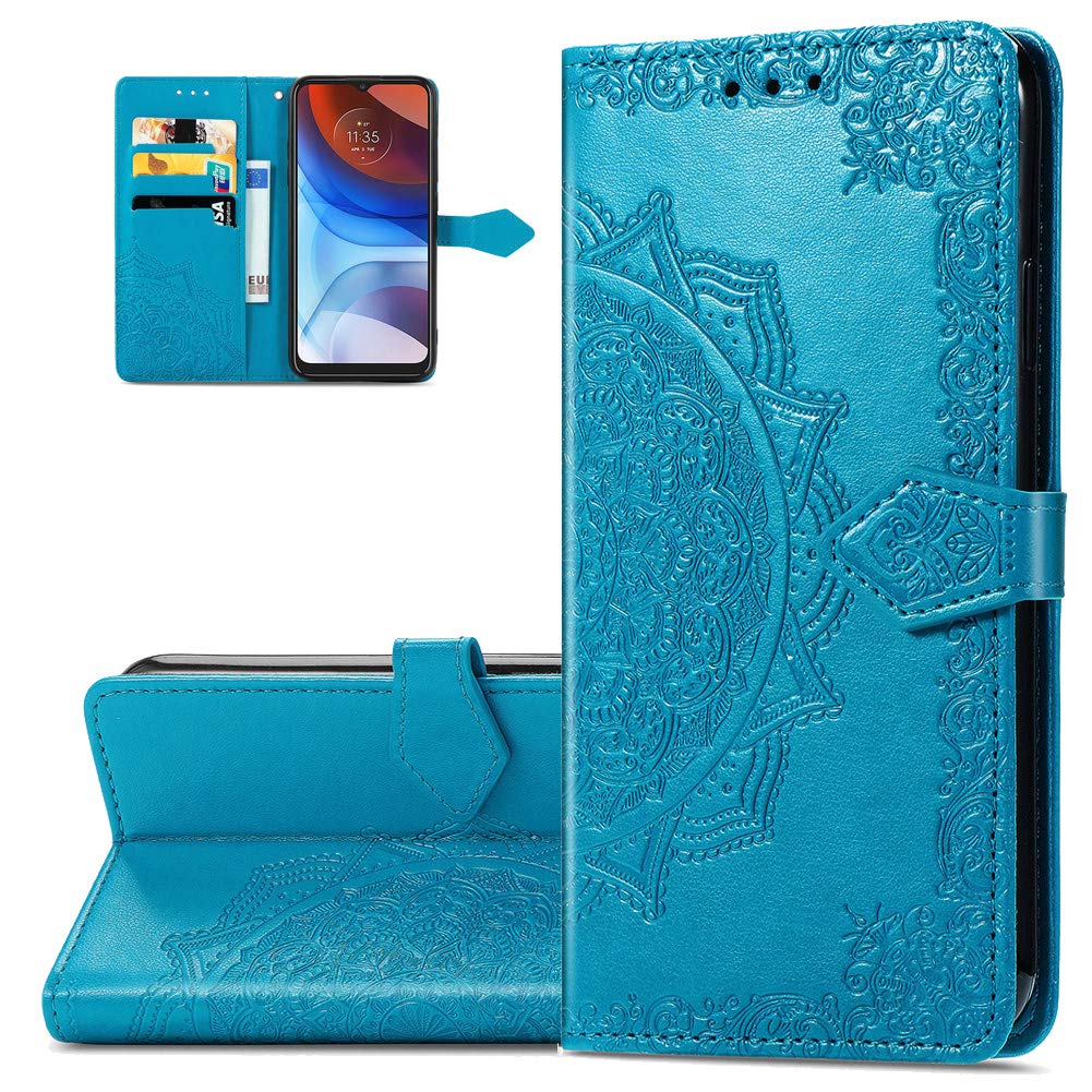 Apple iPhone 13 Pro Max Case - PU Leather Flip Wallet Cover with Card Holder & Kickstand | Mandala Embossed Design | Protective Phone Case for iPhone 13 Pro Max (Blue Mandala) | Perfect for Work, Travel & Everyday Use