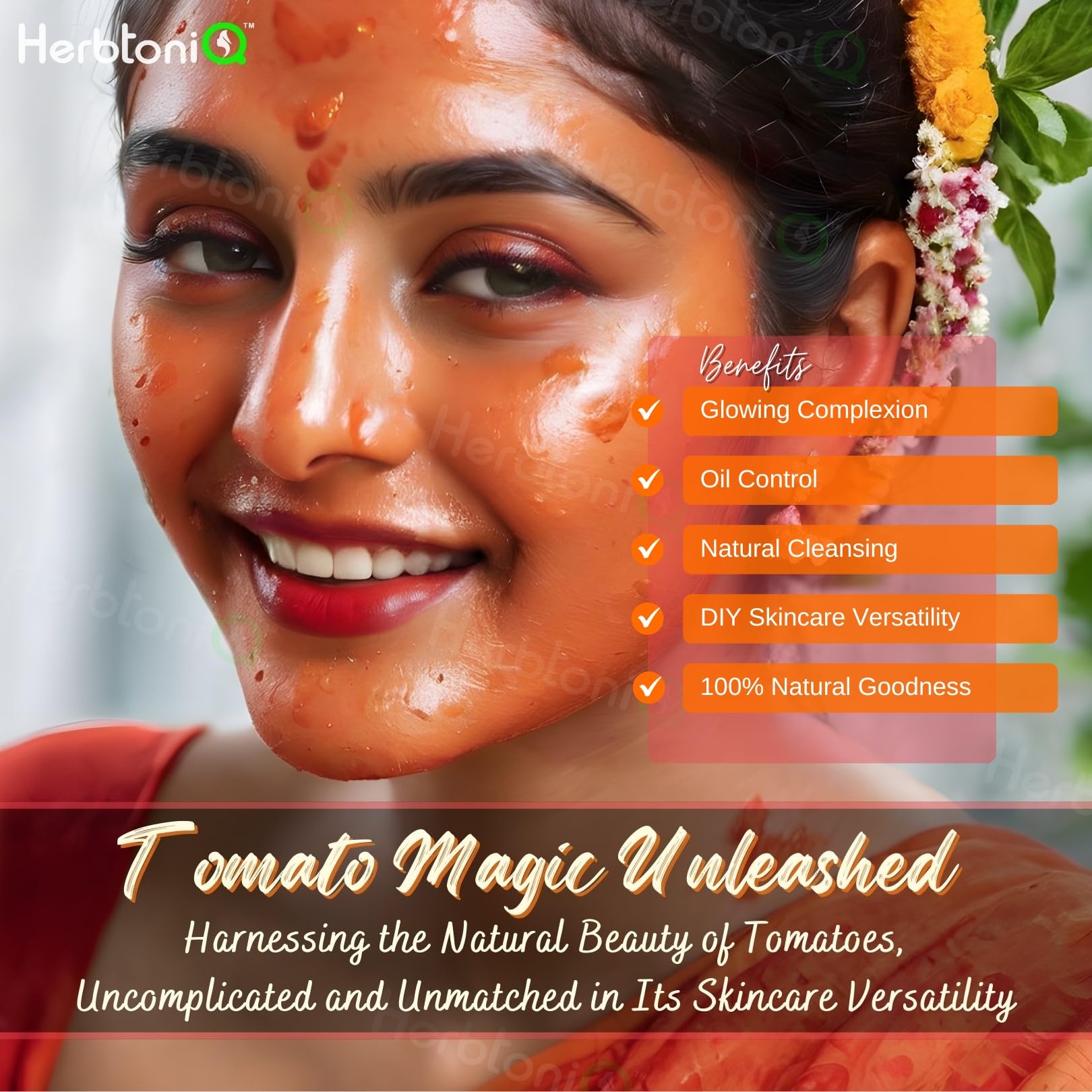 Herbtoniq 100% Pure & Natural Tomato Powder for DIY Face Masks, Ubtan, Face Wash & Body Scrubs | Unisex Tamatar Facepack Powder (200g) | Ideal for Glowing Skin, Hair Care & Homemade Beauty Treatments