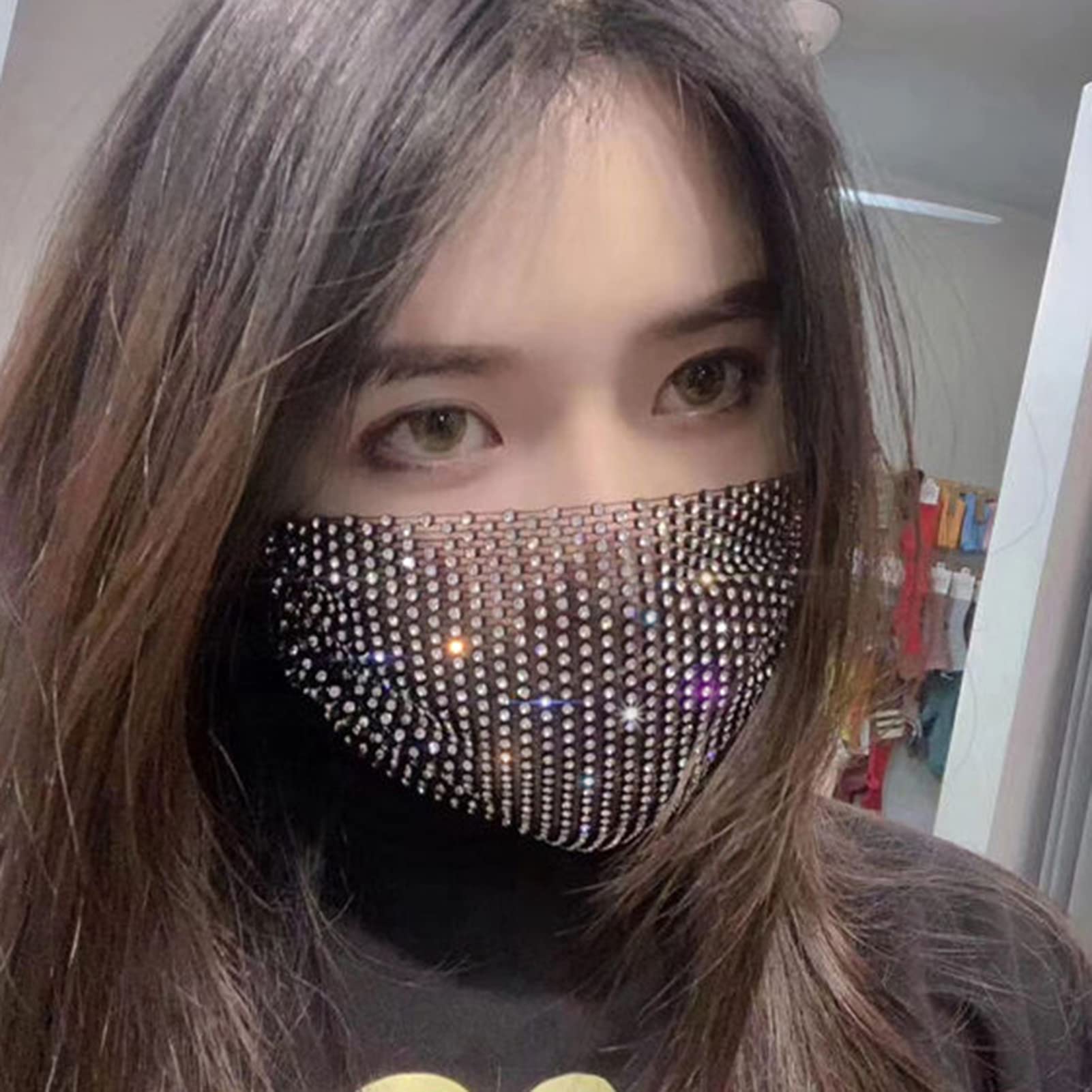 Sparkly Rhinestone Face Mask for Women - Reusable Glitter Bling Mesh Face Cover with Rhinestones | Perfect for Masquerade Parties, Halloween, Cosplay & Festive Events