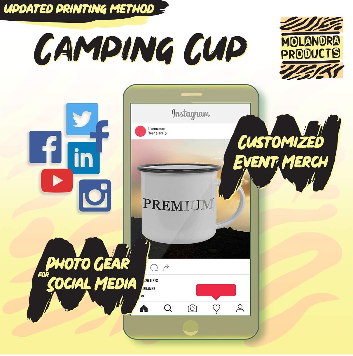 12oz Stainless Steel Camping Mug - Insulated Travel Coffee Cup with Lid, Perfect for Outdoor Adventures, Hiking & Camping Trips - Treble Maker (Black)