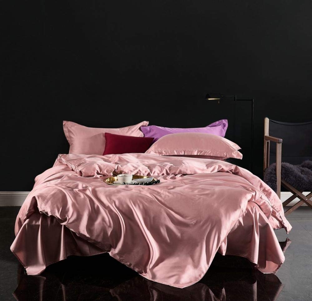 Premium 60 Plain Silky Tencel Duvet Cover Set - Double Size 220x240cm (Queen/King) - 4-Piece Luxury Bedding for Summer - Soft Pink & Pure Color Options - Breathable Cooling Bed Sheets for Hot Sleepers - Perfect for Master Bedroom, Guest Room & Vacation Homes
