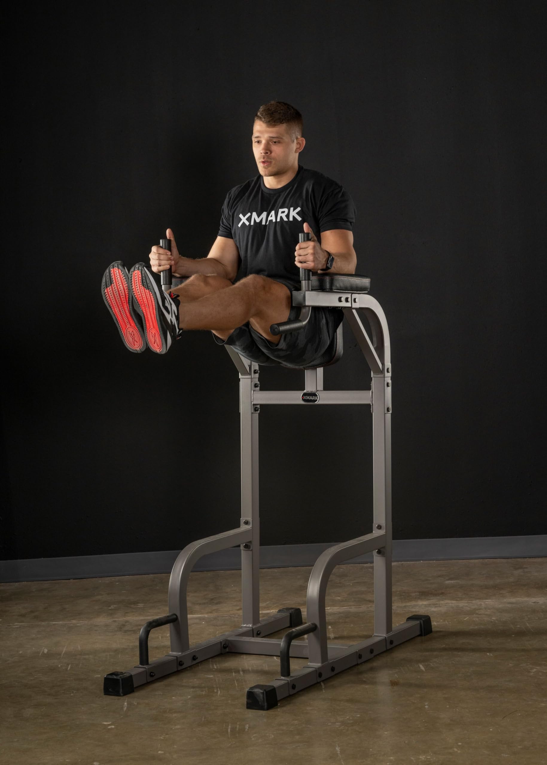 **XMARK Commercial Knee Raise & Dip Stand with Push Up Station - Heavy Duty Captain's Chair for Upper Body & Core Workouts - Home Gym & Commercial Fitness Equipment**    *(Perfect for Home Gyms, CrossFit, and Strength Training - Build Abs, Arms, and Shoulders!)*