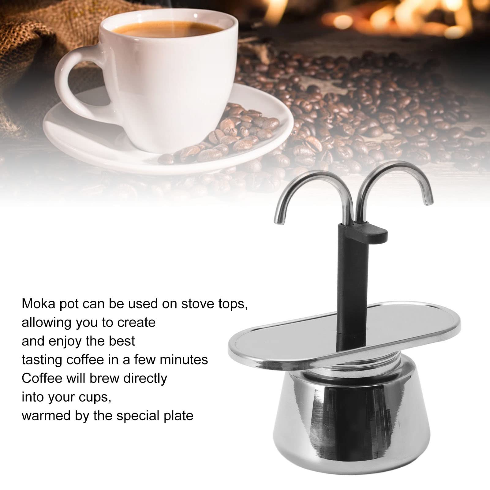 2 Cup Stovetop Espresso Maker - 100ML Stainless Steel Double Spout Moka Pot for Perfect Italian Coffee | Ideal for Home, Office & Camping Brewing (Cups Not Included)
